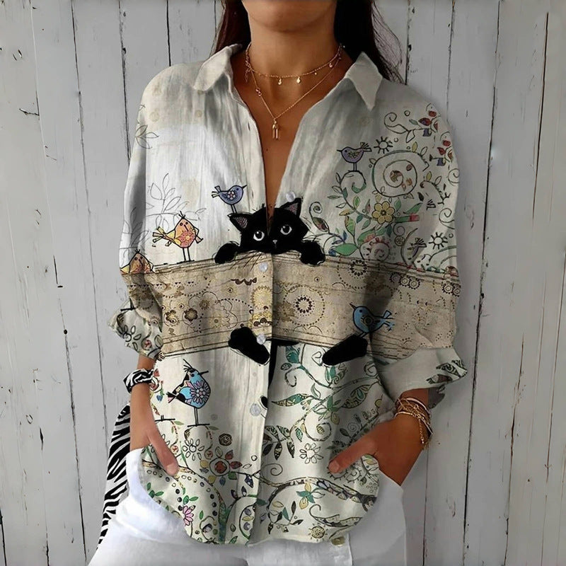 Montelle Paris™ | Blouse Artistique Chat Curieux