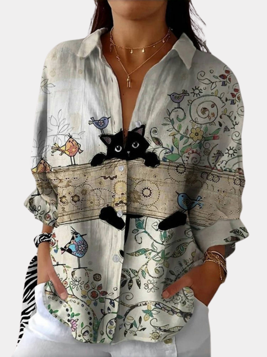Montelle Paris™ | Blouse Artistique Chat Curieux