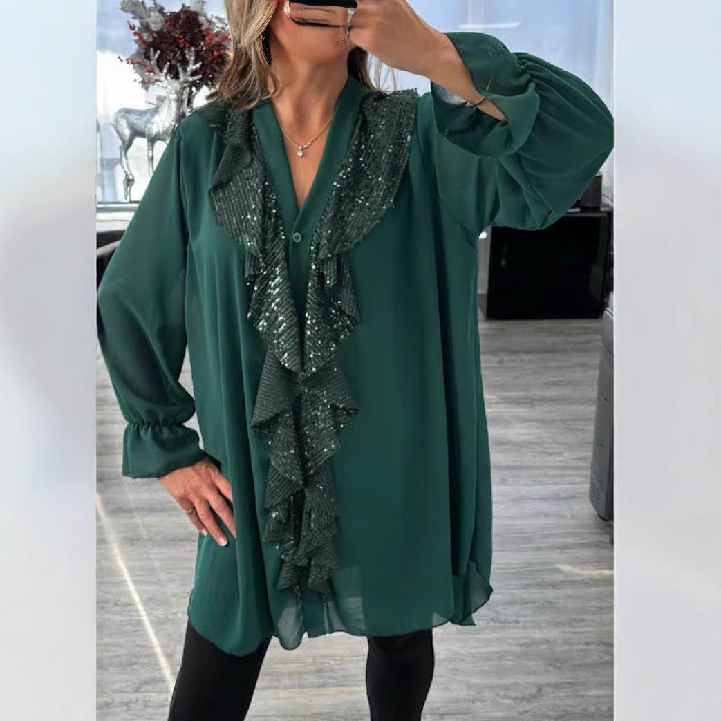 Montelle Paris™ | Blouse Chic à Volants et Sequins