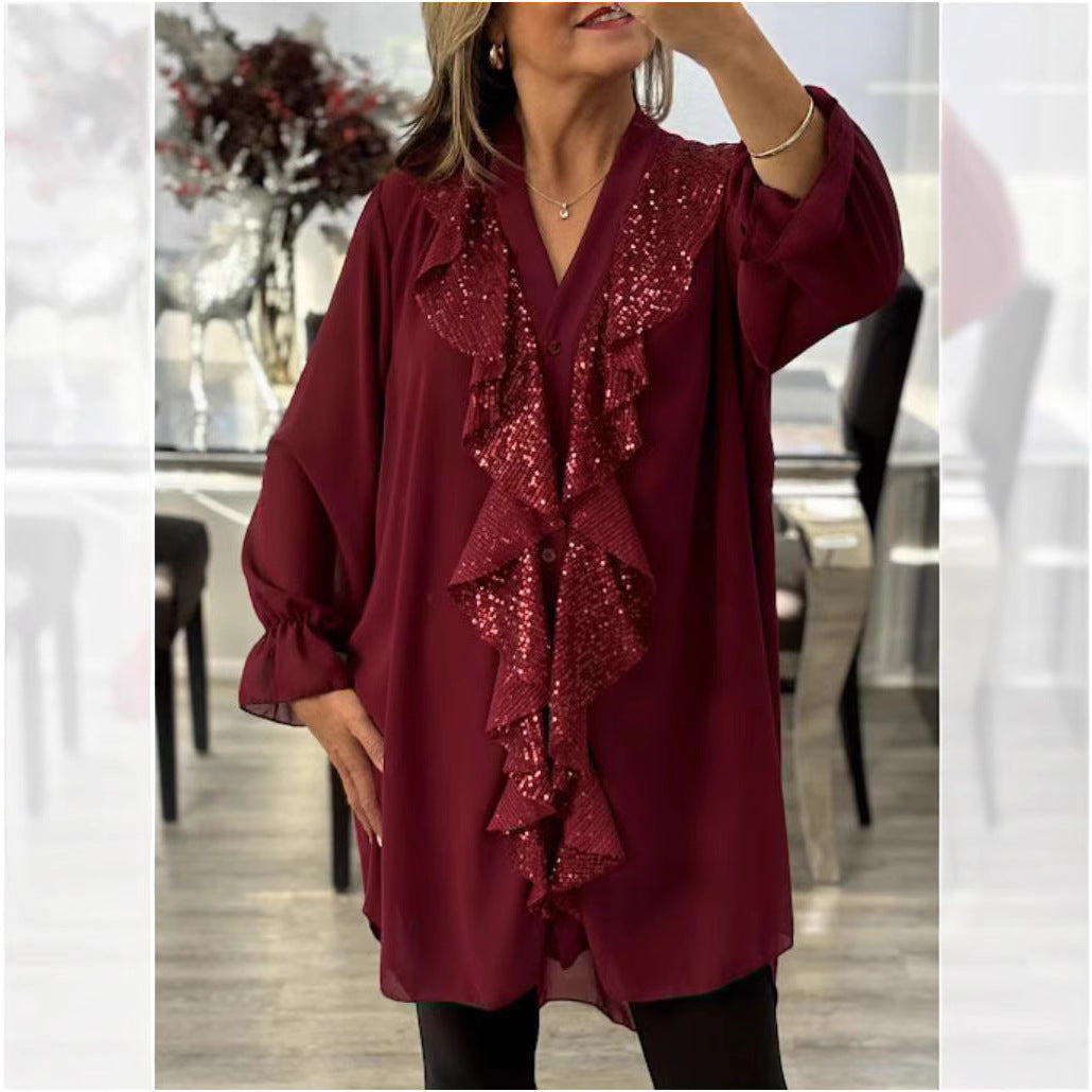 Montelle Paris™ | Blouse Chic à Volants et Sequins