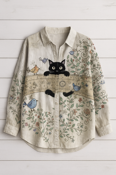 Montelle Paris™ | Blouse Artistique Chat Curieux