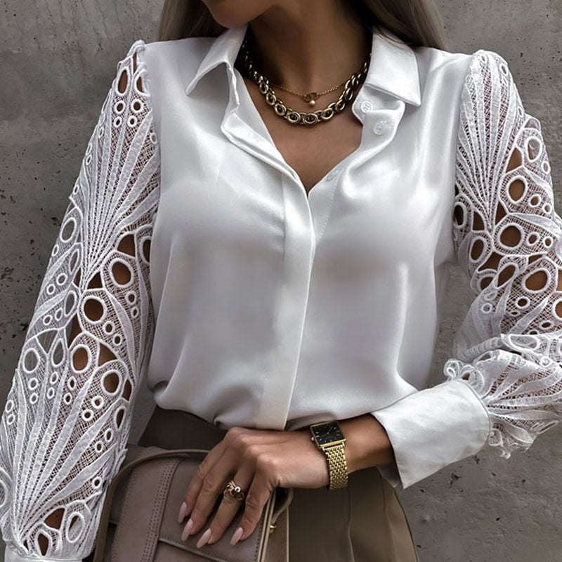 Montelle Paris™ | Blouse en Satin avec Manches en Dentelle